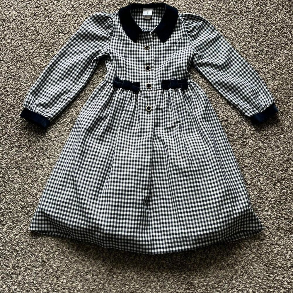 Vintage 80s Florence Eiseman Black Dress Womens XXS Gingham Jacquard Babydoll